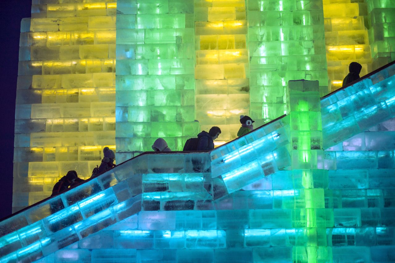 Psychedelic ice castles and fortresses light up like a 1980s video game. 