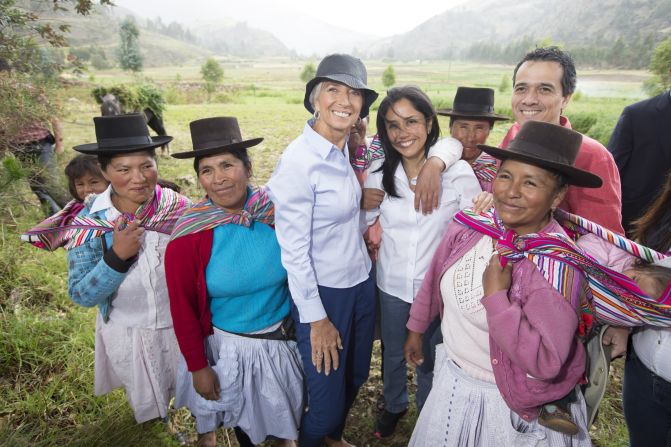 "Peru continues to be one of the most vibrant economies in the world," said Lagarde during a visit to the country in 2014. <br />"I experienced firsthand how vital grassroots economy has become and the increasingly important role women play as agents of change. I also had the opportunity to discuss education, sustainability, job creation and gender equality in my meetings with youth entrepreneurs and women leaders."<br /><br />Here Lagarde is pictured with Peru's First Lady Nadine Heredia picking vegetables while touring the community of Ayacucho, southeast of Lima in December 2014.