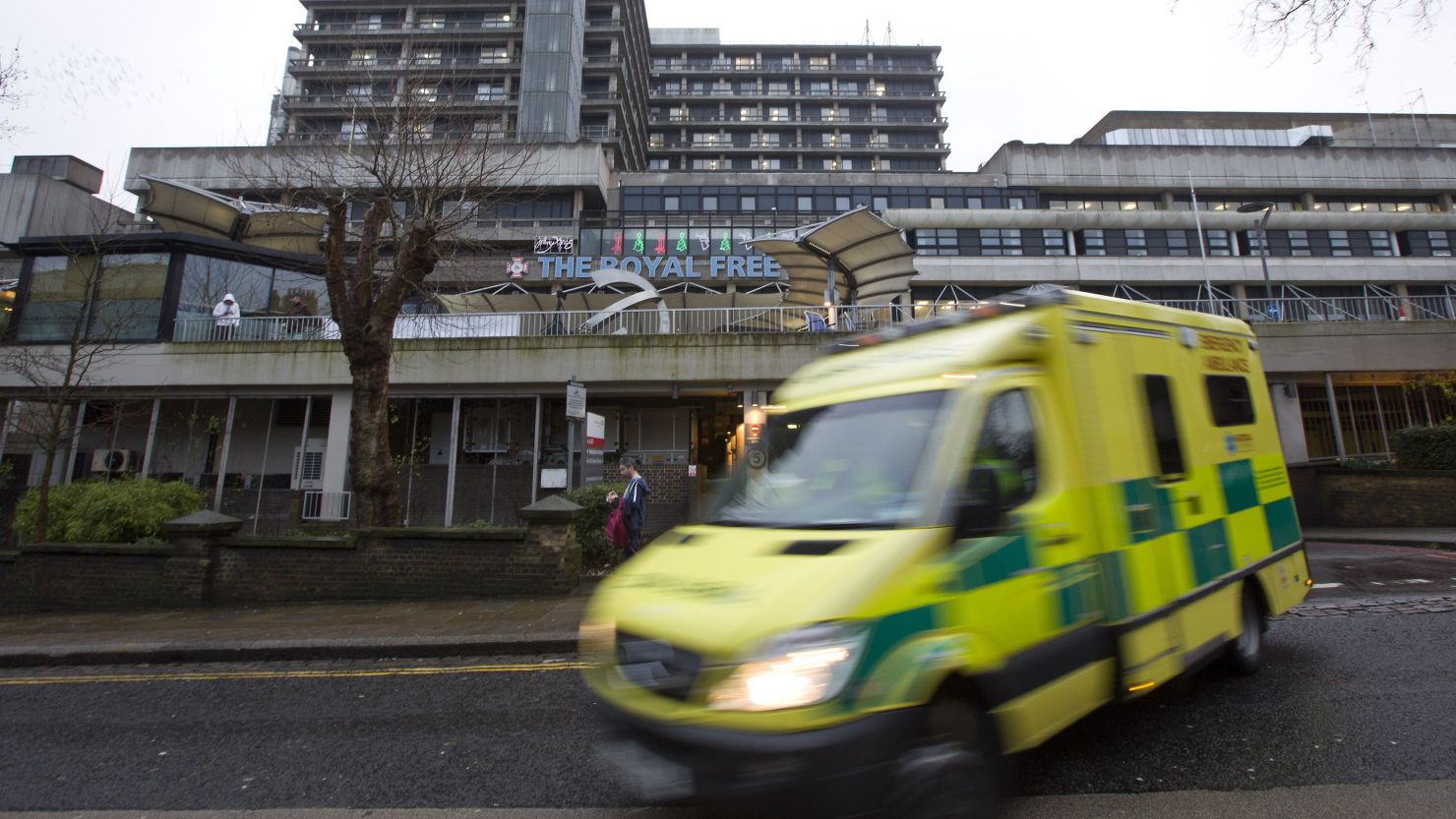 An ambulance pulls away from London's Royal Free Hospital where Scottish nurse Pauline Cafferkey is in serious but stable condition.