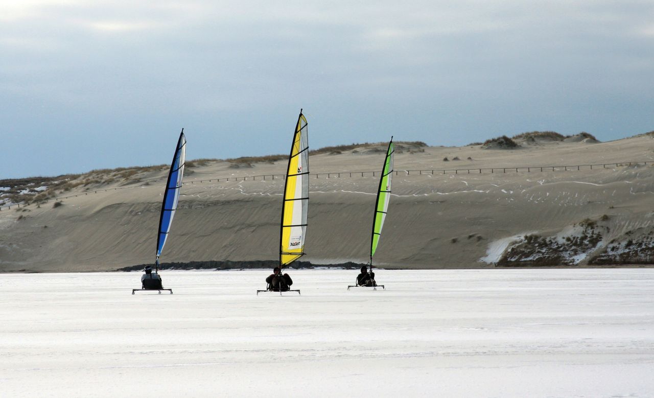 The marriage of sled and sail has been popular in Lithuania since the 1930s. These ice yachts are capable of reaching 100 kmh thanks to minimal friction between runner and ice.