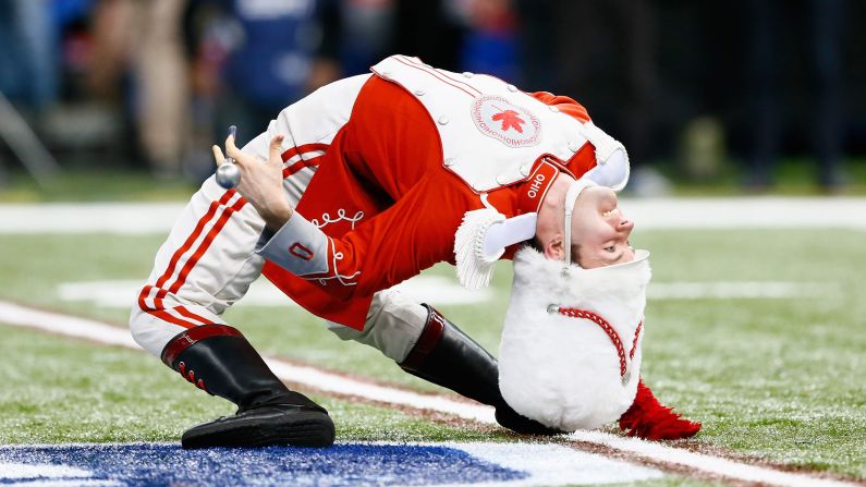 A member of Ohio State's marching band performs before the Sugar Bowl kicked off Thursday, January 1, in New Orleans.