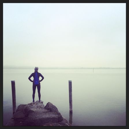 Recently appointed Williams reserve driver Susie Wolff looks out onto Lake Bodensee in Switzerland while on a break from an early morning run. Husband and Mercedes boss Toto is not, however, behind the lens -- she's another racer using a timer to snap this stylish selfie.