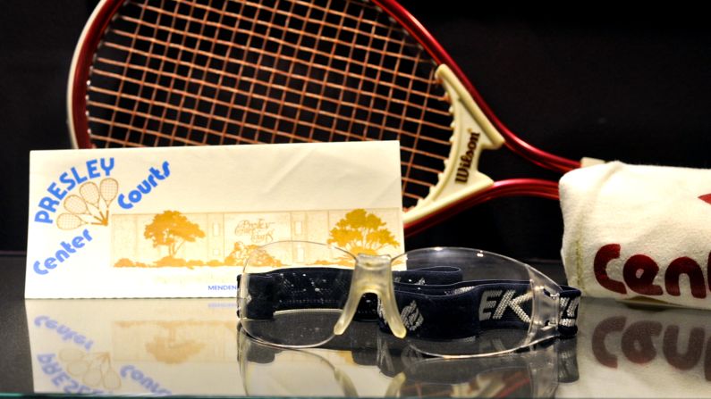 Racquetball goggles and a racket used by Elvis, who played the sport obsessively.
