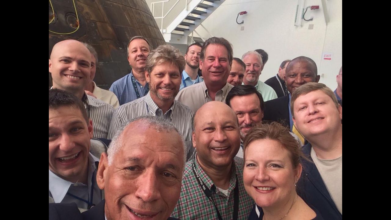 NASA Administrator Charles Bolden, bottom left, "inspects the @NASA_Orion spacecraft & takes a #selfie with the employees who built & operated it," <a href="https://twitter.com/NASA/status/552471806985396224/photo/1" target="_blank" target="_blank">according to a tweet</a> from NASA's official account on Tuesday, January 6. The Orion capsule -- part of America's bid to take crews beyond low-Earth orbit for the first time since the Apollo missions -- <a href="http://www.cnn.com/2014/12/05/tech/innovation/nasa-orion-launch/" target="_blank">splashed down in the Pacific Ocean last week</a> after lapping the planet twice on an unmanned test flight.