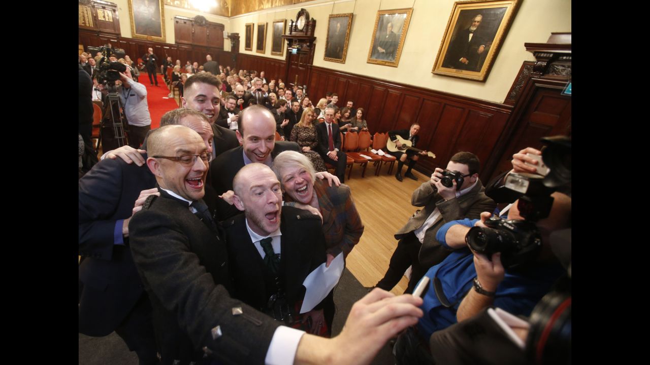 Joe Schofield takes a selfie with his new husband Michael Brown after they tied the knot Wednesday, December 31, in Glasgow, Scotland. It was one of Scotland's first same-sex weddings.