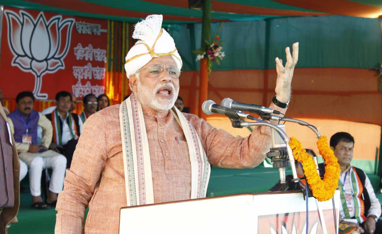 Modi wears a Koyet, a local headdress worn by the Meitei community in the state of Manipur in India. 