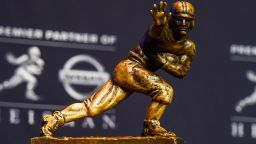 NEW YORK, NY - DECEMBER 13: The Heisman Trophy sits on a stand before a press confrence at the New York Marriott Marquis on December 13, 2014 in New York City. (Photo by Alex Goodlett/Getty Images)
