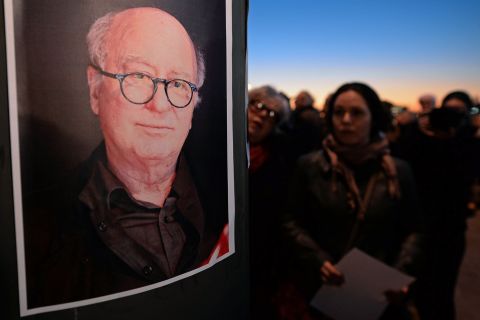 A portrait of French cartoonist Georges Wolinski, another victim of the shooting, is seen in Marseille, France, on January 7.