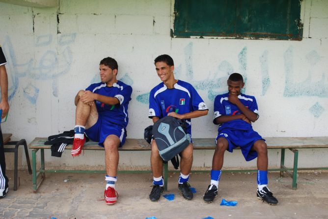 Palestinians seek a state in Gaza, the West Bank and East Jerusalem, which Israel captured in the 1967 Middle East War. Here a Gaza league team is pictured sitting back and enjoying a game.