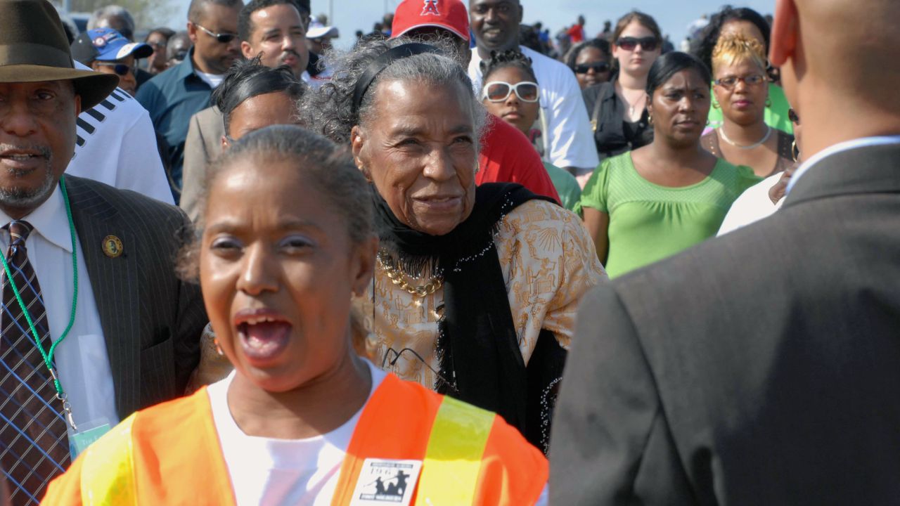 Boynton Robinson marches across the Edmund Pettus Bridge on the anniversary of Bloody Sunday in 2009.