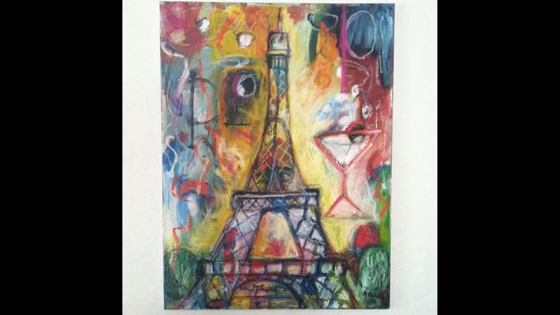 Illustrator <a href="index.php?page=&url=http%3A%2F%2Finstagram.com%2Fp%2Fxm0cwOxWZj%2F" target="_blank" target="_blank">Melissa Bollen</a> drew the Eiffel Tower over an abstract piece. "I won't let the terrorists ruin the beauty of Paris for me or the rest of us."