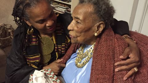 Amelia Boynton Robinson, 103, chats with activist Faya Rose Toure before a special screening of "Selma" at Boynton Robinson's home in Tuskegee, Alabama.