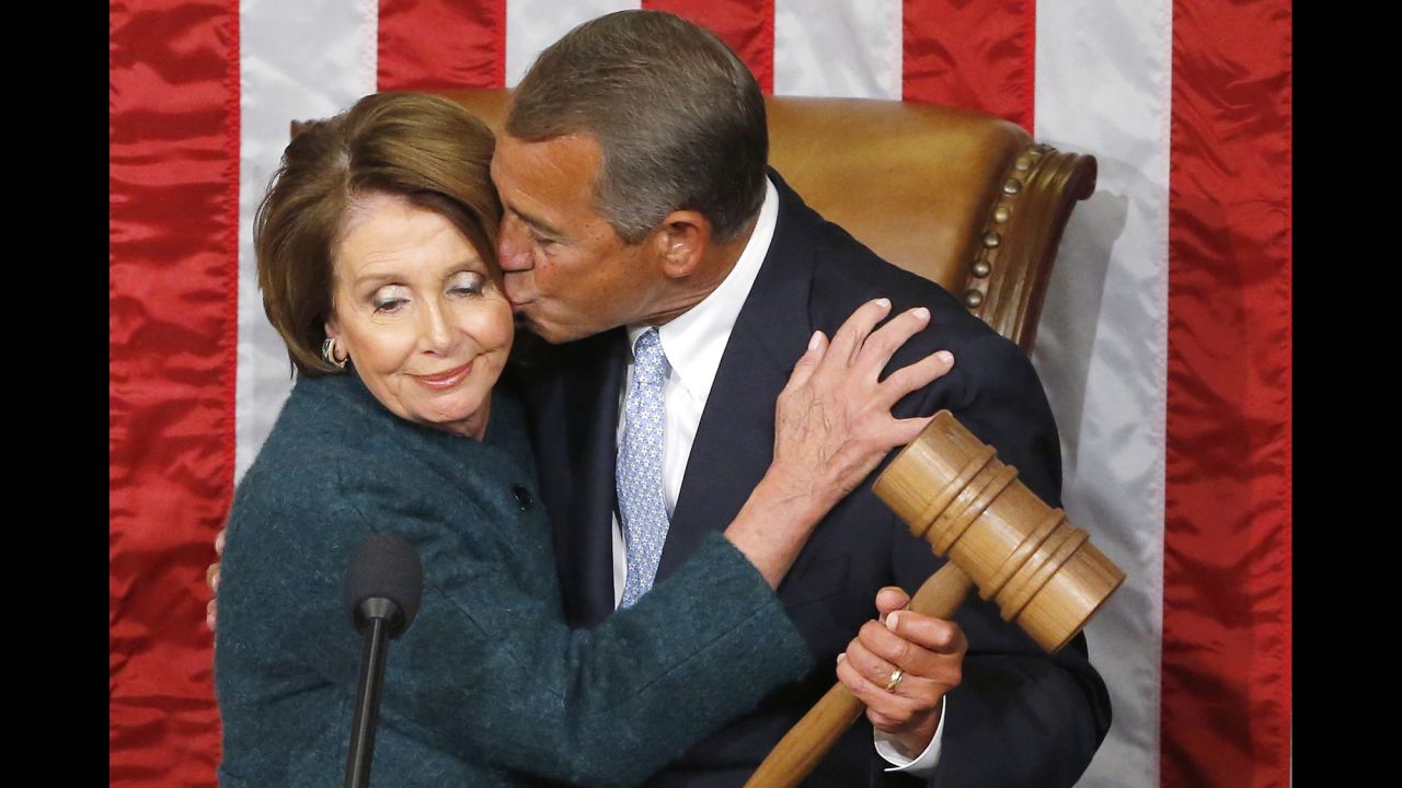 John Boehner kisses House Minority Leader Nancy Pelosi after <a href="http://www.cnn.com/2015/01/06/politics/house-speaker-boehner-vote/index.html" target="_blank">he was elected to a third term</a> as Speaker of the House of Representatives on Tuesday, January 6.