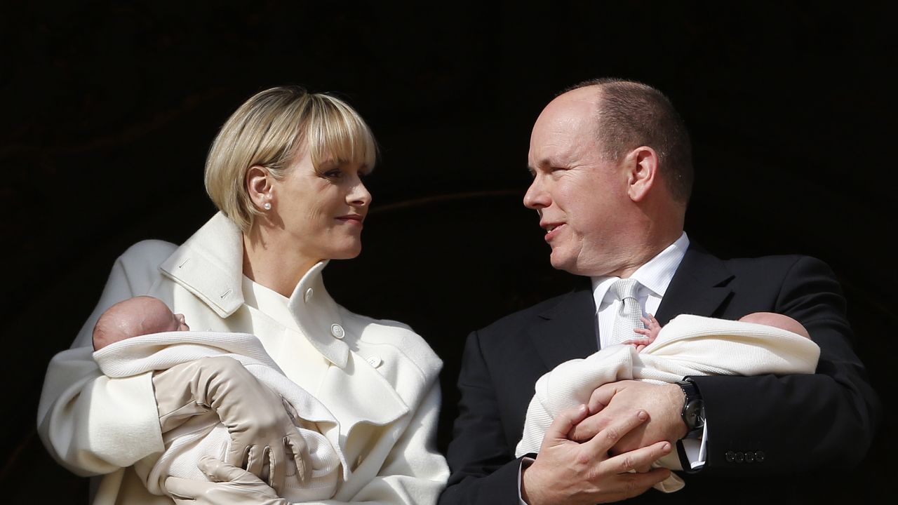 Princess Charlene and Prince Albert of Monaco appear on a palace balcony with their newborn twins -- Jacques and Gabriella -- on Wednesday, January 7.