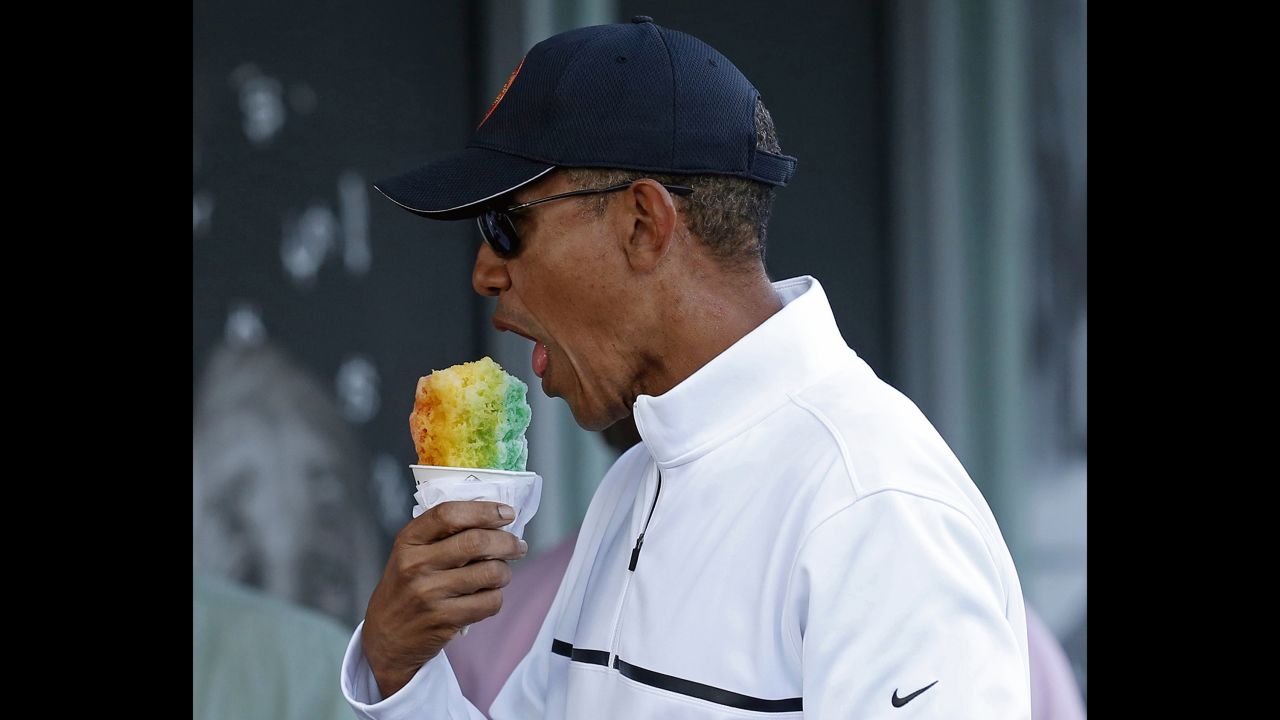 U.S. President Barack Obama enjoys shaved ice in Kailua, Hawaii, on Thursday, January 1. Obama and his family were on their annual holiday vacation.