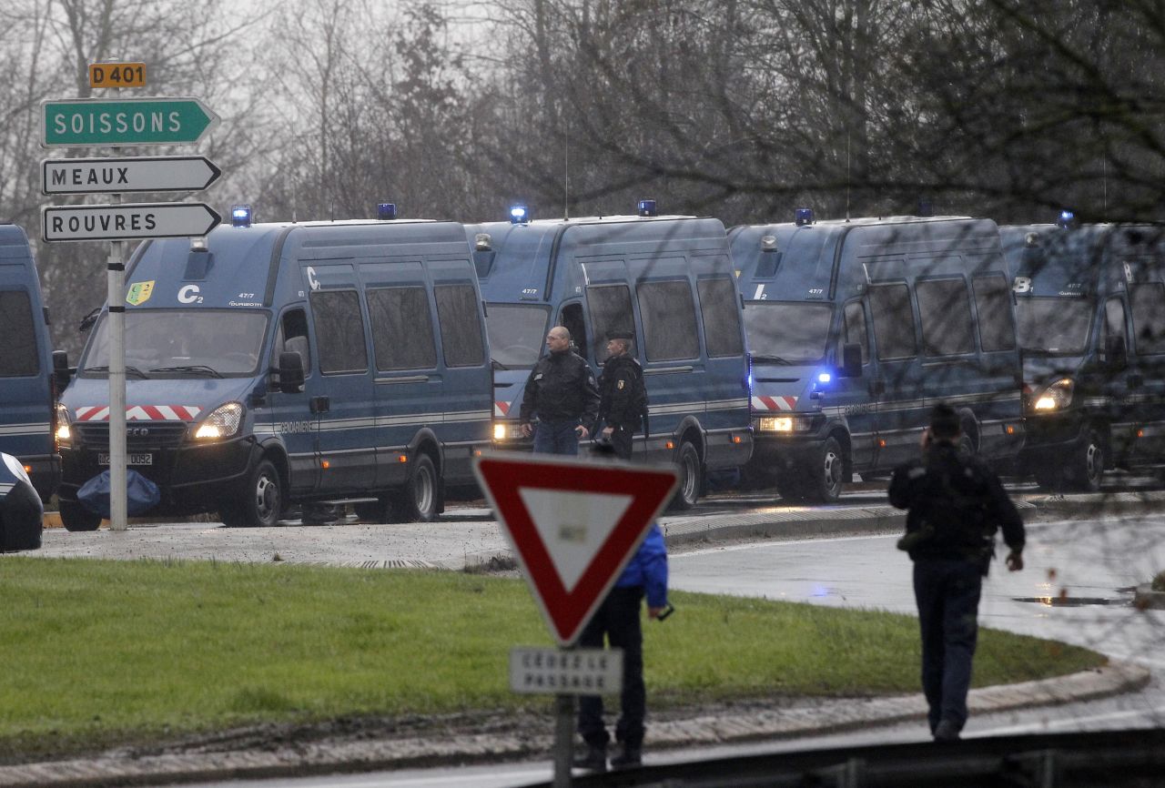 Police vans line up in Dammartin-en-Goele on January 9.