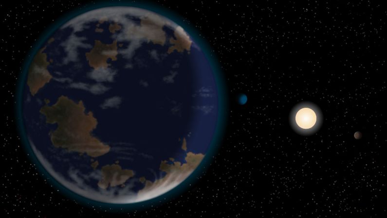 This illustration, by J. Pinfield of the Rocky Planets around Cool Stars network, depicts HD 40307g as a terrestrial world partially covered by oceans. The planet is 264 trillion miles away from Earth.