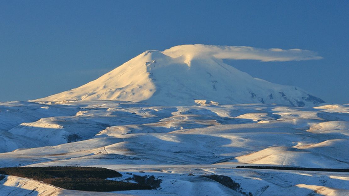 Mount Elbrus is perched on the European side of the Caucasus Mountains.