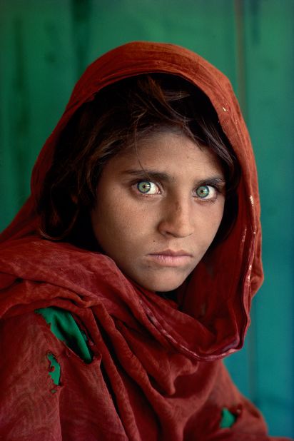 Sharbat Gula, the Afghan Girl, at Nasir Bagh refugee camp near Peshawar, Pakistan