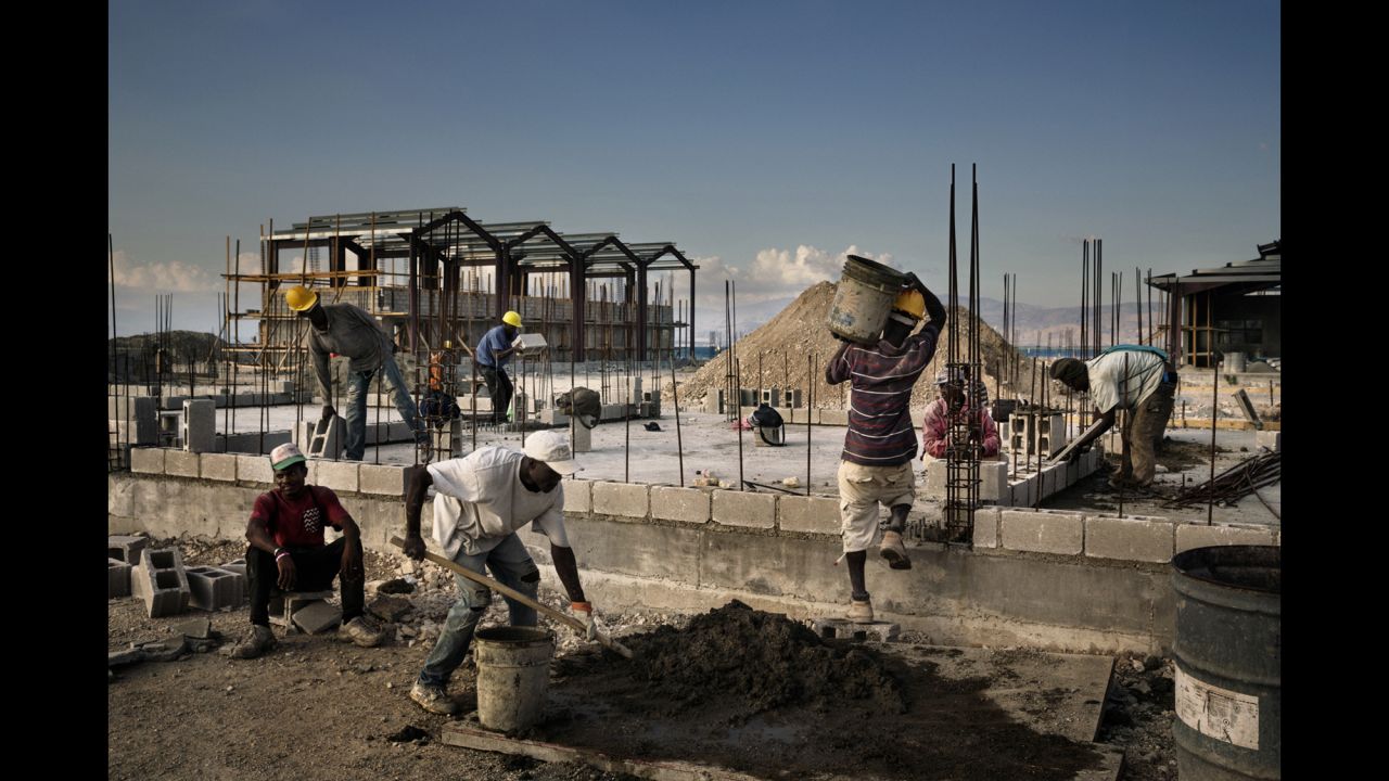Construction work continues in Waf Jeremie, a neighborhood in Port-au-Prince. The new development will include a pier, a school, an auditorium, supermarkets and restaurants. 