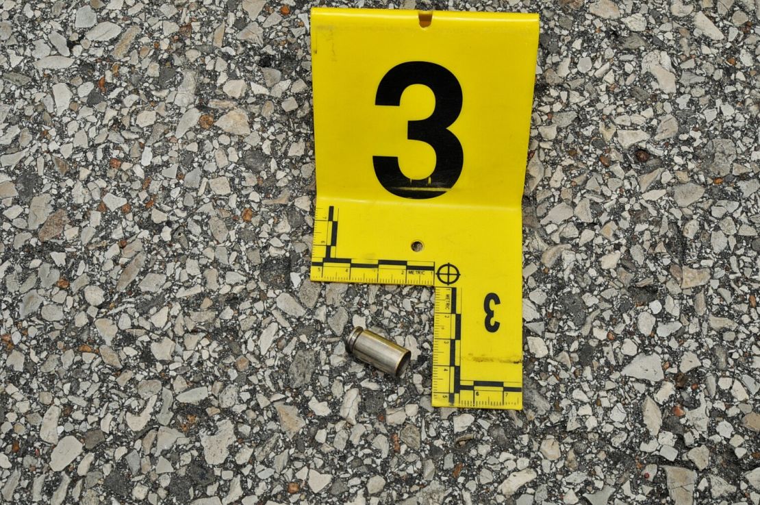 This .40 caliber bullet casing was found near the police vehicle Wilson was driving.
