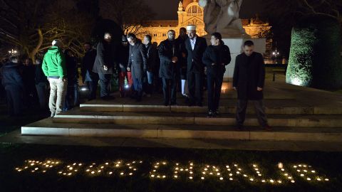 Muslims pay tribute in Strasbourg, eastern France, on January 9 to victims of the Charlie Hebdo attack.