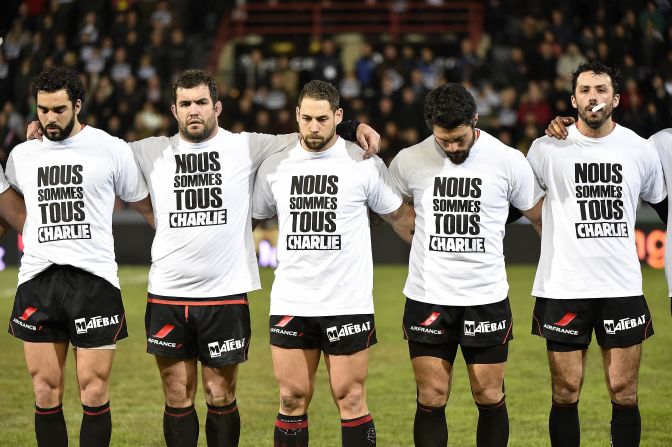 In the southern French city of Toulouse, rugby players stood together as a mark of respect before the French Top 14 rugby union match between Toulouse and La Rochelle on Saturday evening
