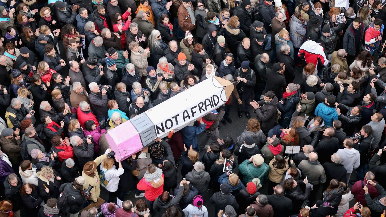 Demonstrators make their way along boulevard Voltaire during the rally.