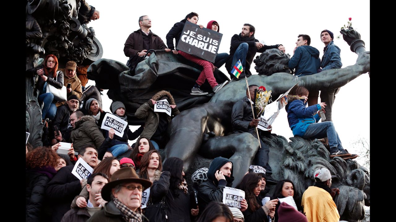 People gather at Place de la Nation in Paris.