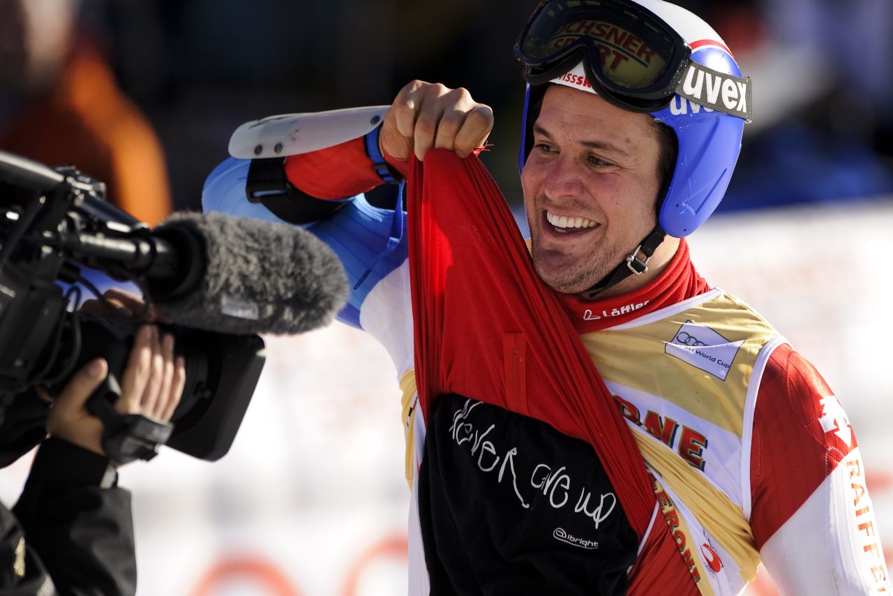 On his return to action at Adelboden two years later, he sported a T-shirt under his racing gear with the words 'never give up' on it, a fitting testament to his unlikely return to the high-octane world of skiing.
