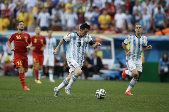 Messi in action for Argentina against Belgium during last year's World Cup in Brazil. 