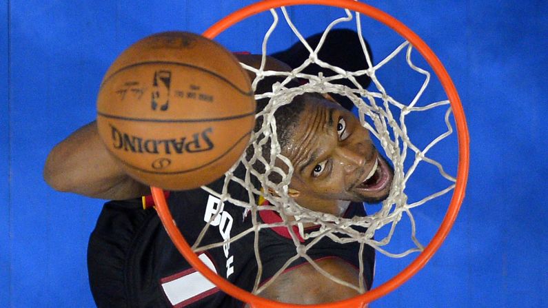 Chris Bosh of the Miami Heat watches a shot bounce off the rim during a game in Los Angeles on Sunday, January 11.