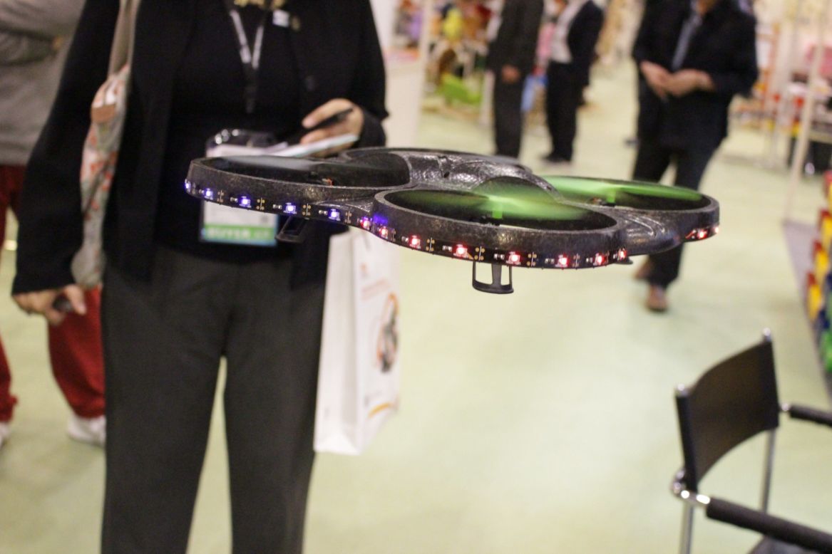 As well as toys for little ones, there were also gadgets for grown-ups. This drone is one of many models on display at the fair. Other high-tech toys include smartphone-powered model trains, and powered scooters that can reach speeds of 25km/h (16 mph).