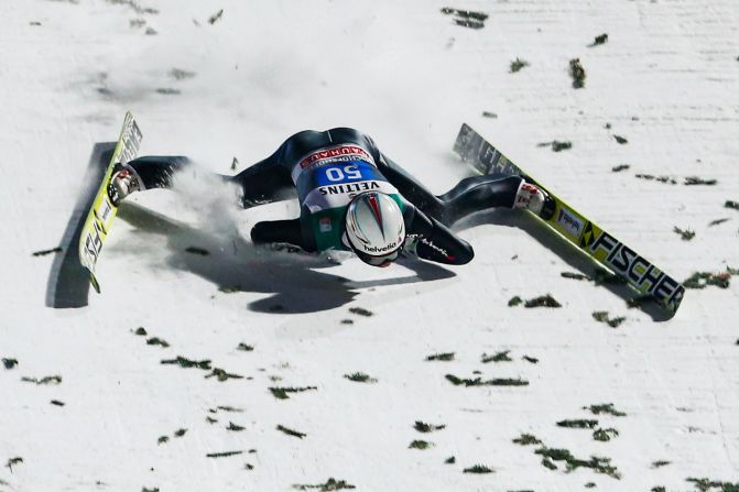 Swiss ski jumper Simon Ammann falls Tuesday, January 6, during the Four Hills Tournament in Bischofhofen, Austria. The crash knocked the former Olympic champion unconscious, and he was hospitalized for several days. According to the Swiss Ski Federation, he suffered a severe concussion and several bruises to the face.