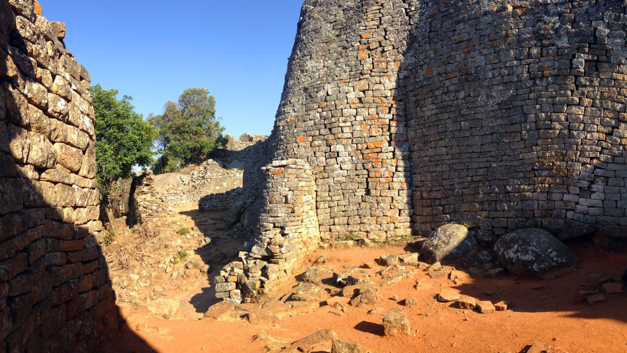 The stones of Great Zimbabwe were assembled without mortar. Each layer was slightly recessed, creating a slope that held it all together. 