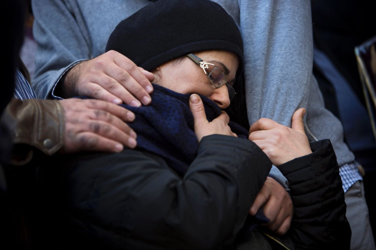 The mother of Hattab is comforted during his funeral procession. <a href="http://cnn.com/2015/01/10/world/france-paris-who-were-terror-victims/">He was the son of the chief rabbi of Tunis</a>, Tunisia, JSSNews reported. Hattab will be buried in Jerusalem with the other victims. 