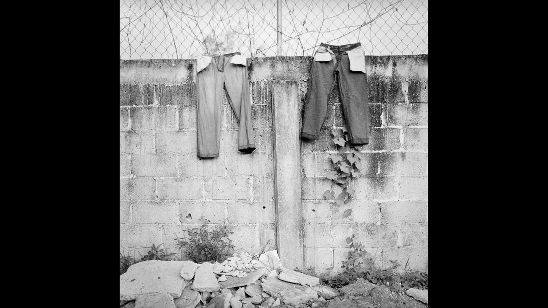 Pants hang at a migrant shelter in Tenosique, Mexico, in January 2014.