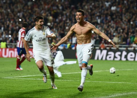 May 24: Ronaldo celebrates the fourth goal against Atletico Madrid in the 2014 Champions League final. The CR7-led effort brings home the Champions League trophy -- and the "decima" -- back to the Bernabeu.
