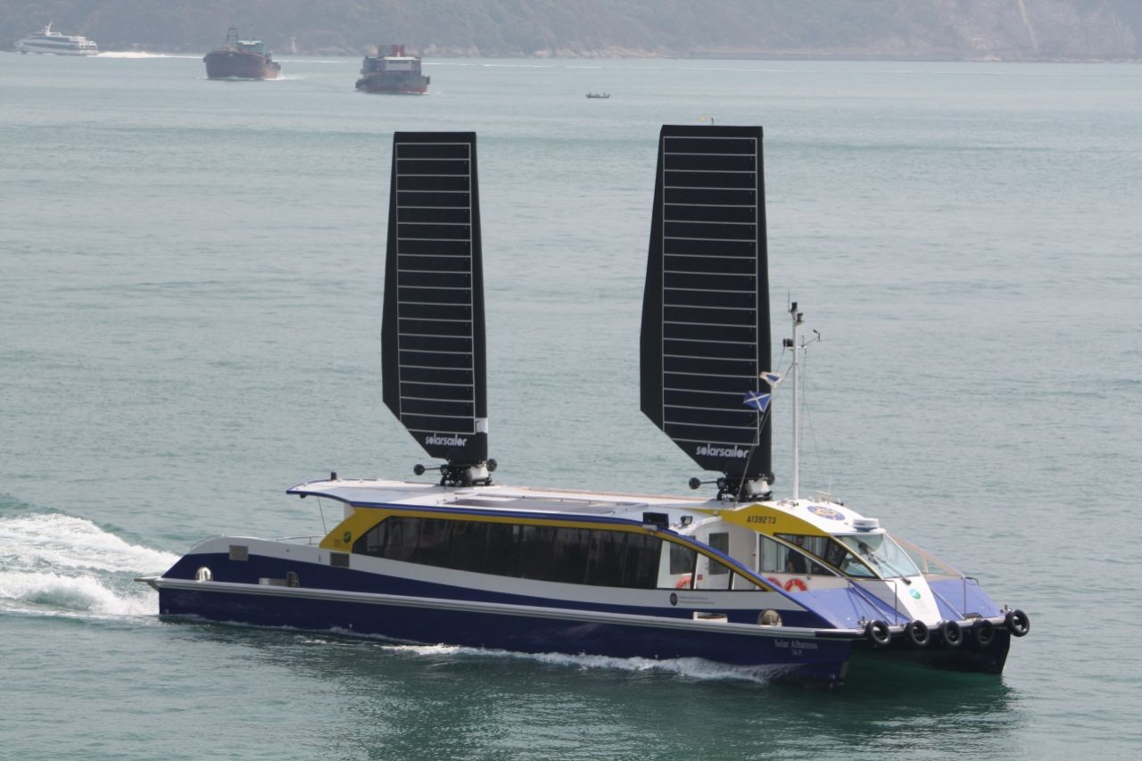 Based in Australia, <a href="http://www.solarsailor.com/about/" target="_blank" target="_blank">Ocius Ocean Technology</a> claims its solar sails can save between 20-40% of fuel. Designed to work in winds of up to 44 knots, they track the movement of the sun for maximum sun exposure, and in the event of high winds, fold down against the boat.