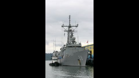 The Perry-class frigate USS Samuel B. Roberts, shown here in Panama in 2005, was struck by an Iranian mine in the Persian Gulf in 1988.