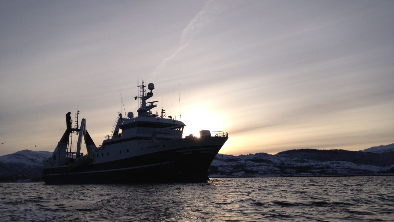 Helmer Hanssen at sea sunset