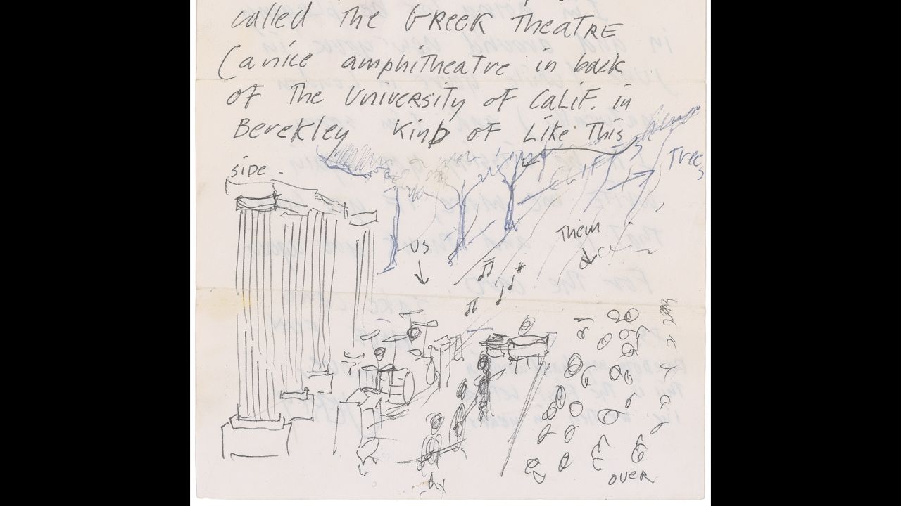Grateful Dead front man Jerry Garcia drew this sketch of Berkeley's Greek Theatre after the band played the venue for the first time.  