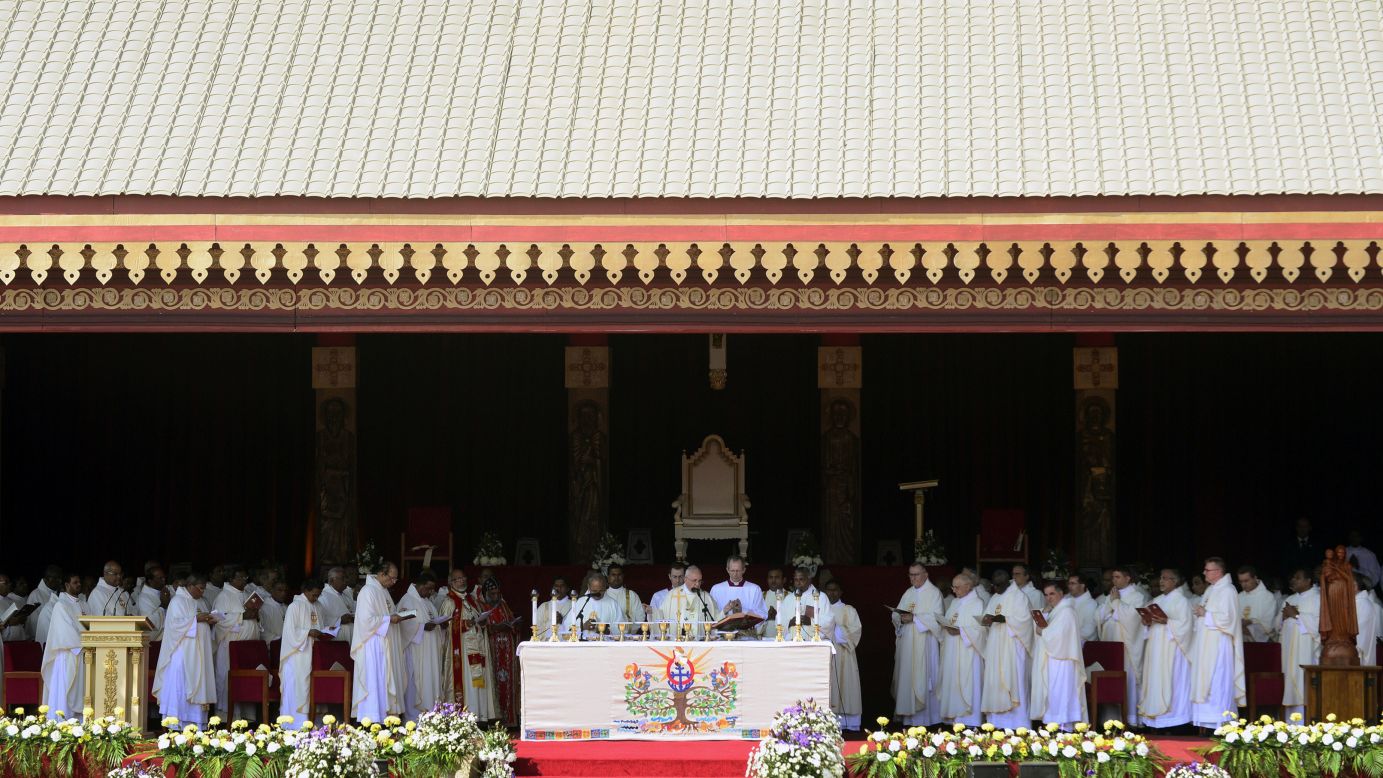 The Pope leads a canonization Mass in Colombo, Sri Lanka, for 17th-century missionary Joseph Vaz on Wednesday, January 14.