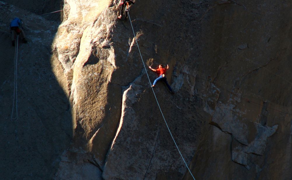 Caldwell works his way up a portion of the wall on Saturday, January 3.