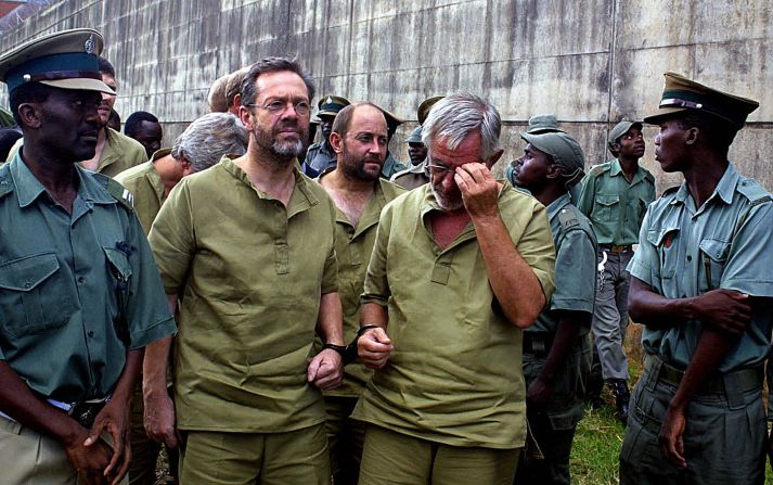 Former SAS man Simon Mann (second from left) led a coup against Obiang in 2004. Apprehended in Zimbabwe, from where the mission was to take off,  he served a four-year sentence there before being transferred to Black Beach prison in Malabo, Equatorial Guinea, in 2008. Mann served 15 months of a 34-year jail term before being pardoned by Obiang. 