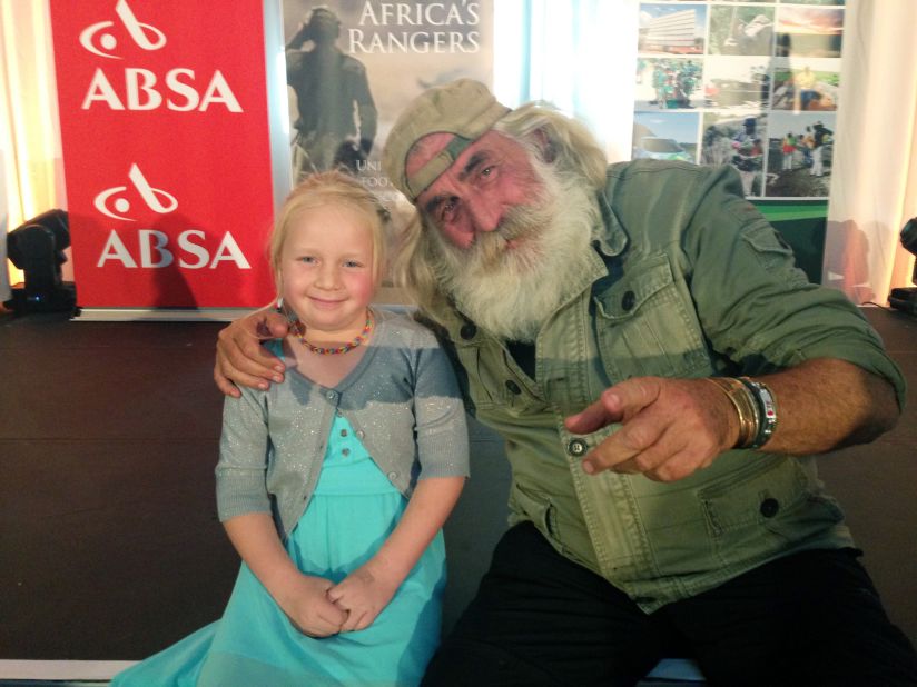 Eight-year-old Alyssa Carter has raised over £20,000 towards protecting rhinos in Kruger National Park, South Africa. Here. she meets veteran South African explorer Kingsley Holgate. 