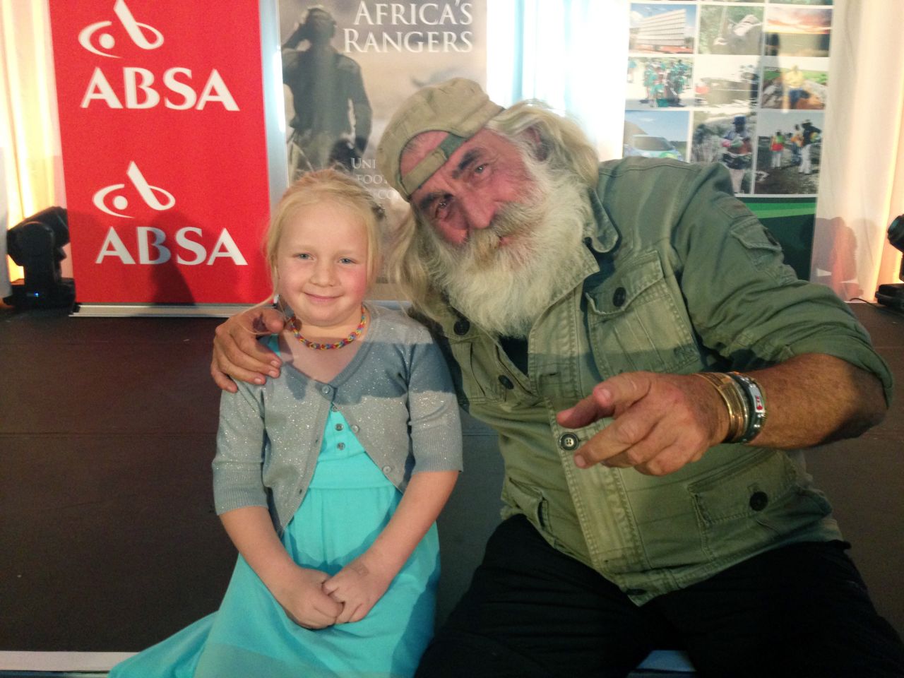 Eight-year-old Alyssa Carter has raised over £20,000 towards protecting rhinos in Kruger National Park, South Africa. Here. she meets veteran South African explorer Kingsley Holgate.