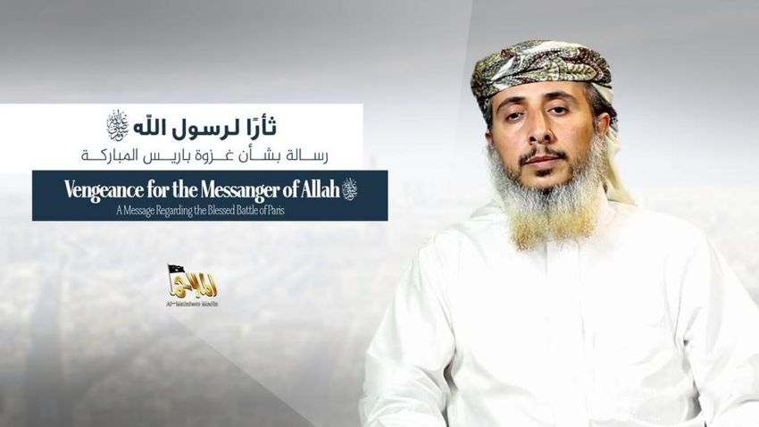 In a video message Al Qaeda in the Arabian Peninsula commander Nasr Ibn Ali al-Ansi claims responsibility for the attacks on the Charlie Hebdo satirical magazine Jan. 7, 2015. With pictures of the two Kouachi brothers Said and Cherif behind him, al-Ansi says "When the heroes were assigned, they accepted. They promised and fulfilled" and praised that attacks saying it was revenge for the depictions of the Prophet Mohammed. Al-Ansi went on to say "It is France that has shared all of America's crimes. It is France that has committed crimes in Mali and the Islamic Maghreb. It is France that supports the annihilation of Muslims in Central Africa in the name of race cleansing." The nearly 12-minute video was produced by AQAP's official media wing al-Malahem media and published online Wednesday.
Statement obtained and translated by CNN's Salma Abdelaziz in Abu Dhabi.
Credit: 	AQAP