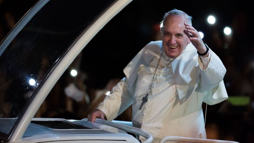 Pope Francis waves to the faithful upon his arrival in Manila, Philippines, on Thursday, January 15.