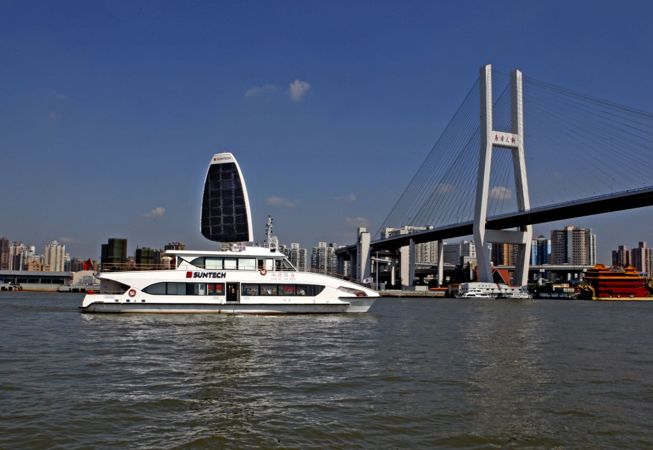Ocius' technology has been adapted to a variety of boats. Here, the "Suntech Solar Sailor" makes her maiden voyage.